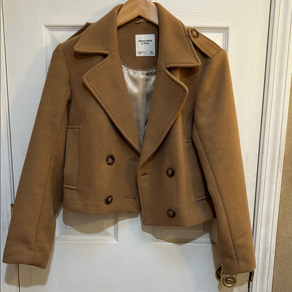 Abercrombie & Fitch Tan Double-Breasted Pea Coat
